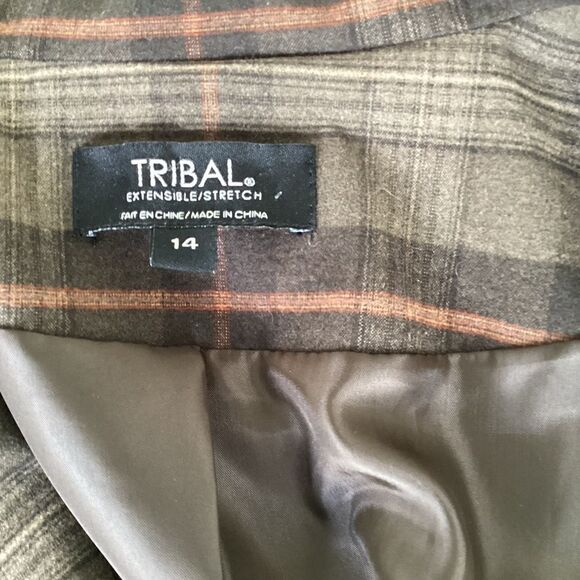 Tribal dark green plaid jacket blazer size 14.  0318 - Picture 8 of 9